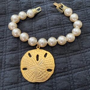 Gold and Cream Pearl Bracelet with Sand Dollar Charm
